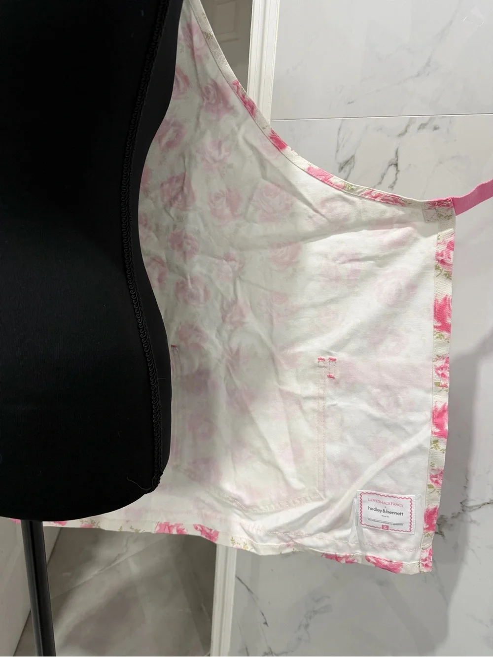 LoveShackFancy X Hedley & Bennet White Apron with Pink Trim and Floral Accents